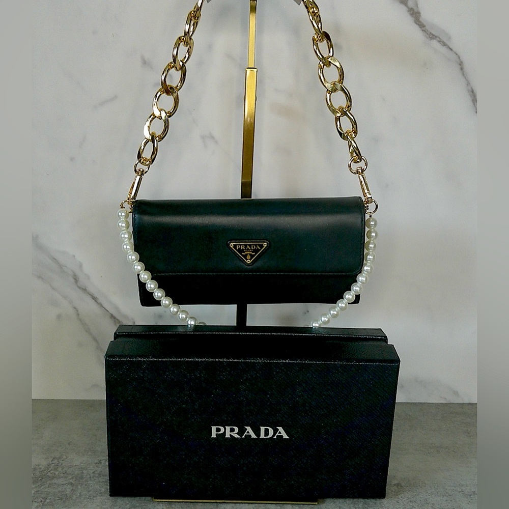Prada Leather/Nylon Double Snap Long Wallet Black w/ Box, COA included